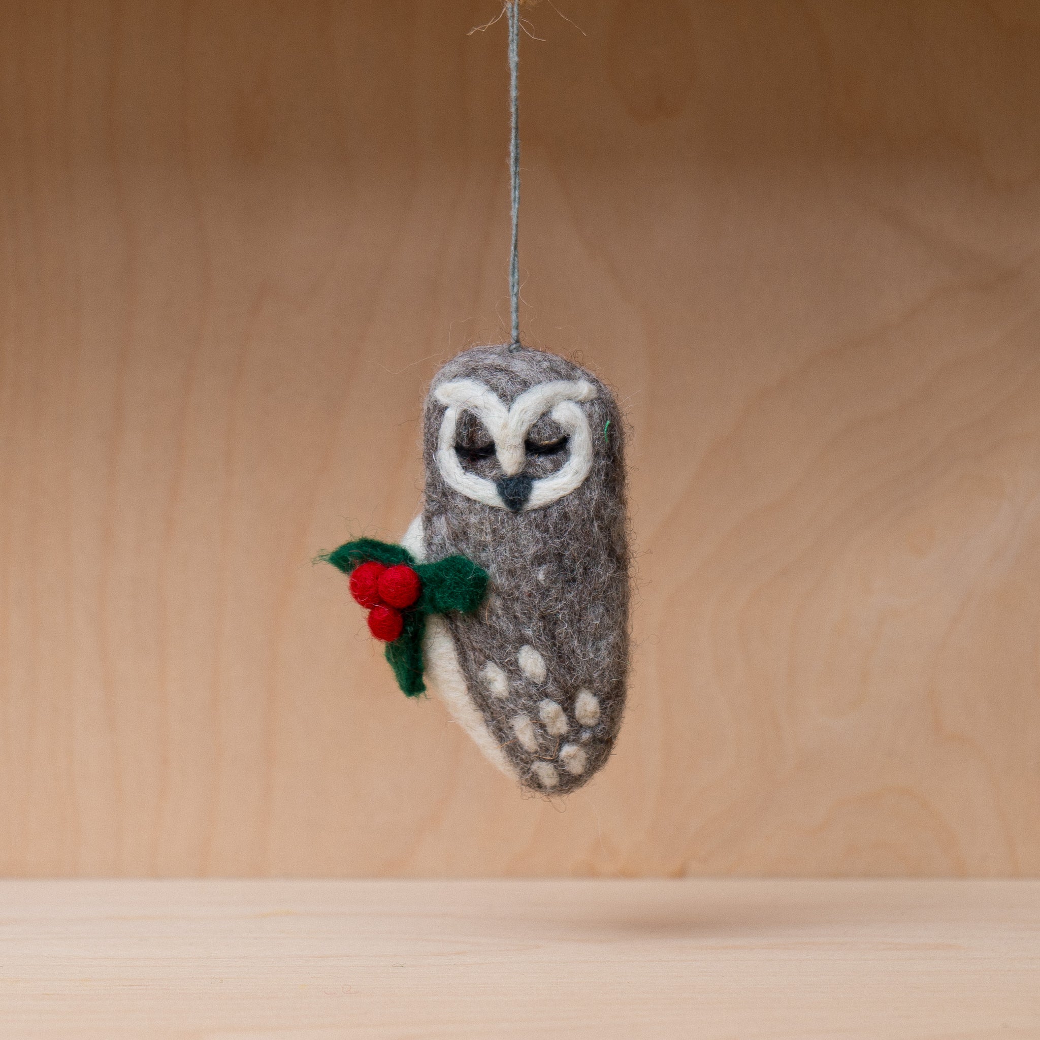 Handmade Felt Carol the Christmas Owl Hanging Decoration