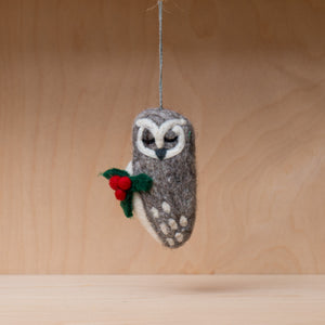 Handmade Felt Carol the Christmas Owl Hanging Decoration