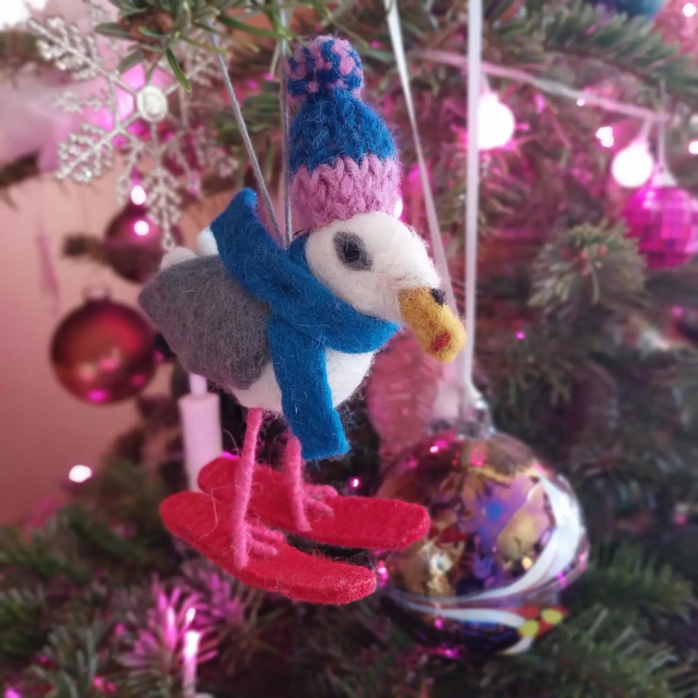 Handmade Needle Felt Ski-Gull Christmas Seagul Hanging Decoration