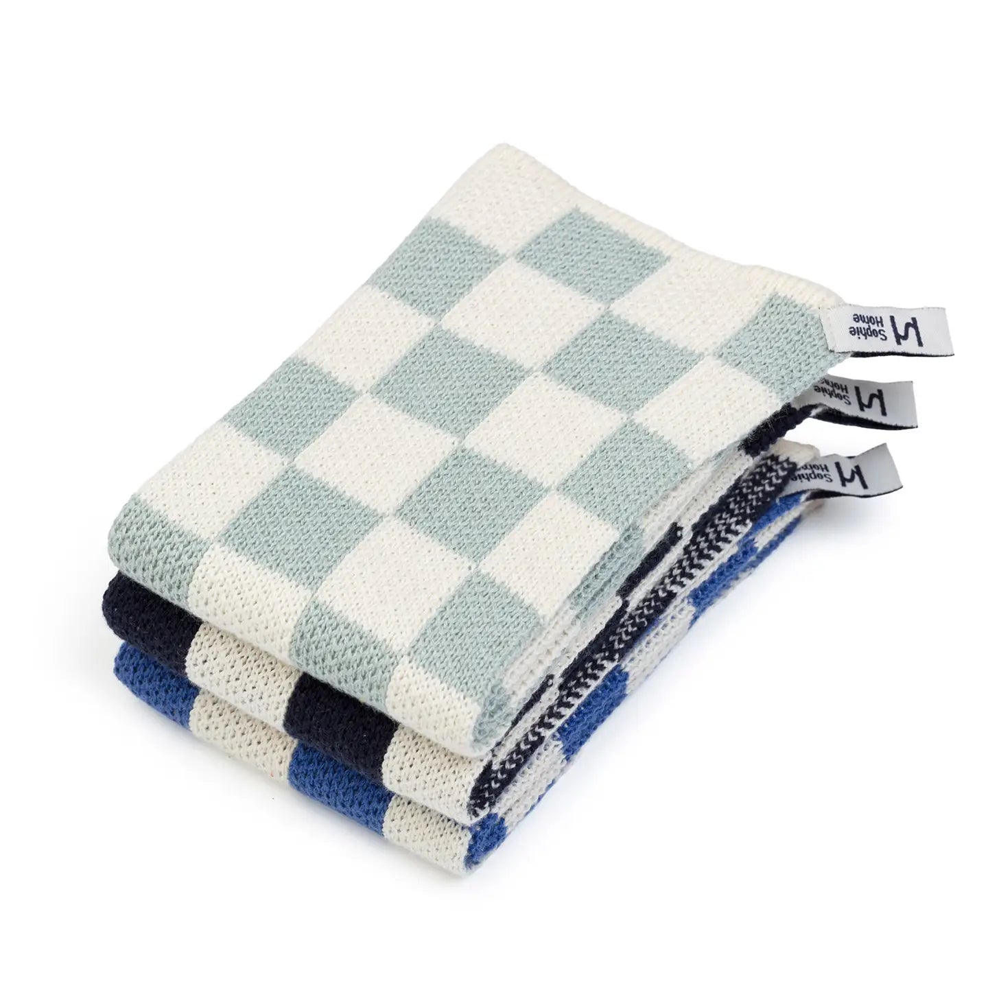 Sophie Home - Reusable & Eco Friendly Cotton Knit Dishcloths - Cobalt Check