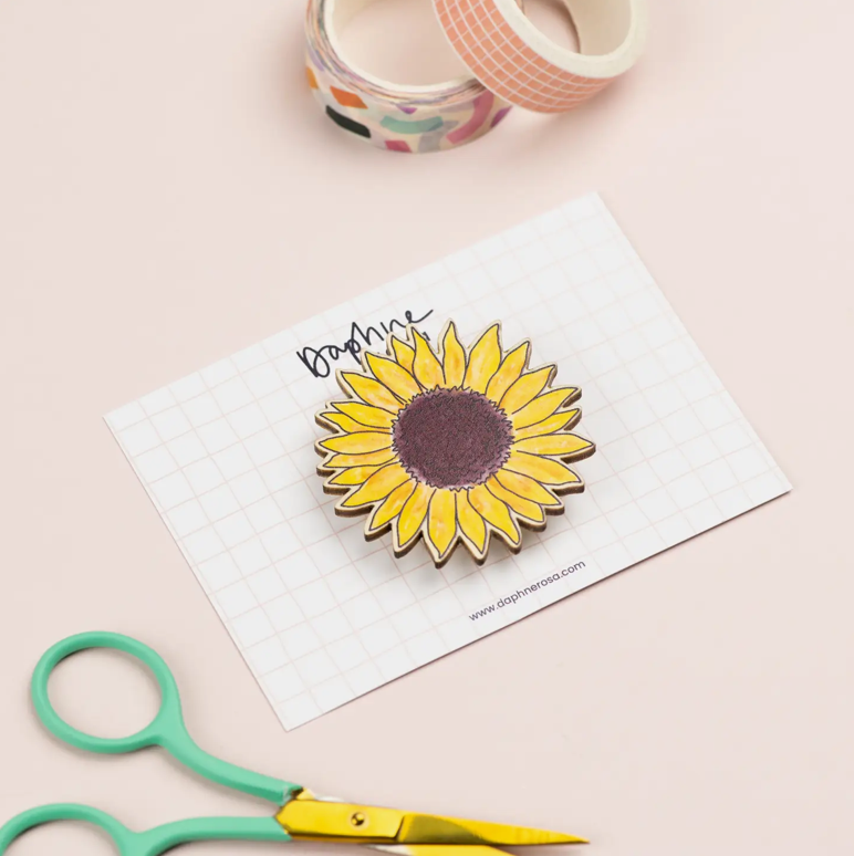 DaphneRosa Wooden Flower Brooch - Sunflower