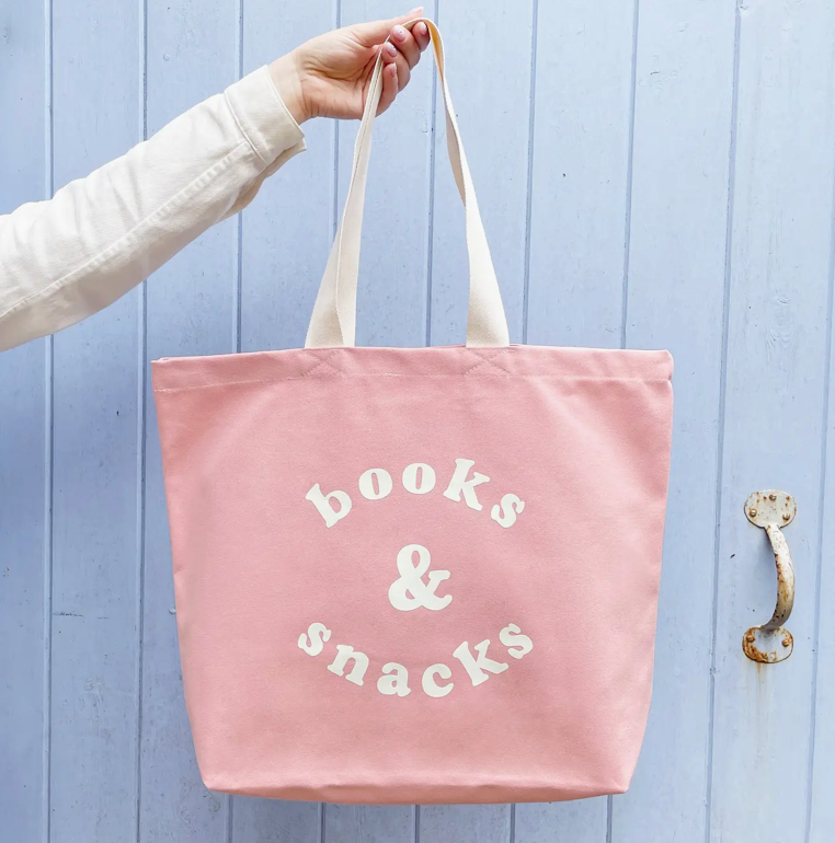 Alphabet Bags Canvas Bag - Books & Snacks - Blush Pink